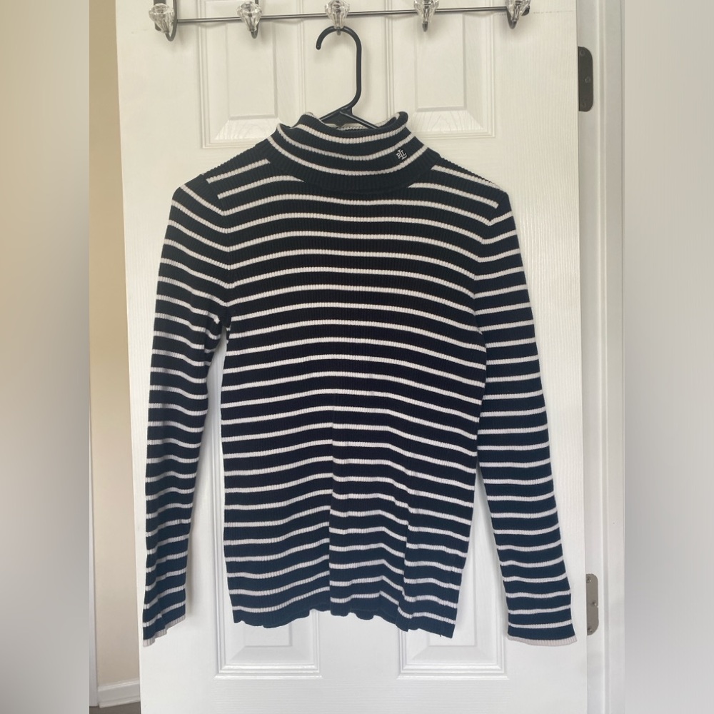 Lauren Ralph Lauren Striped Black and White Turtleneck Sweater Medium